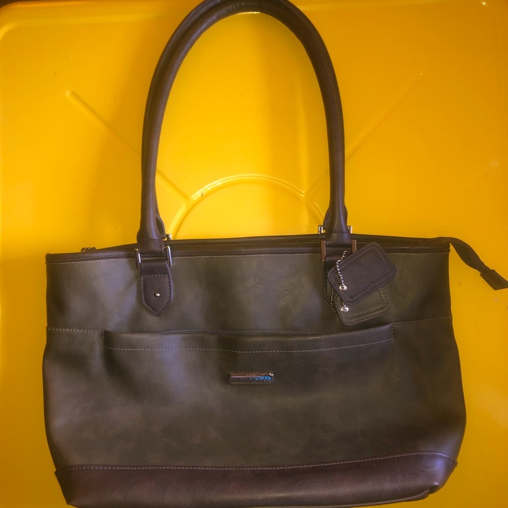 Brown grey faux leather shoulder bag purse